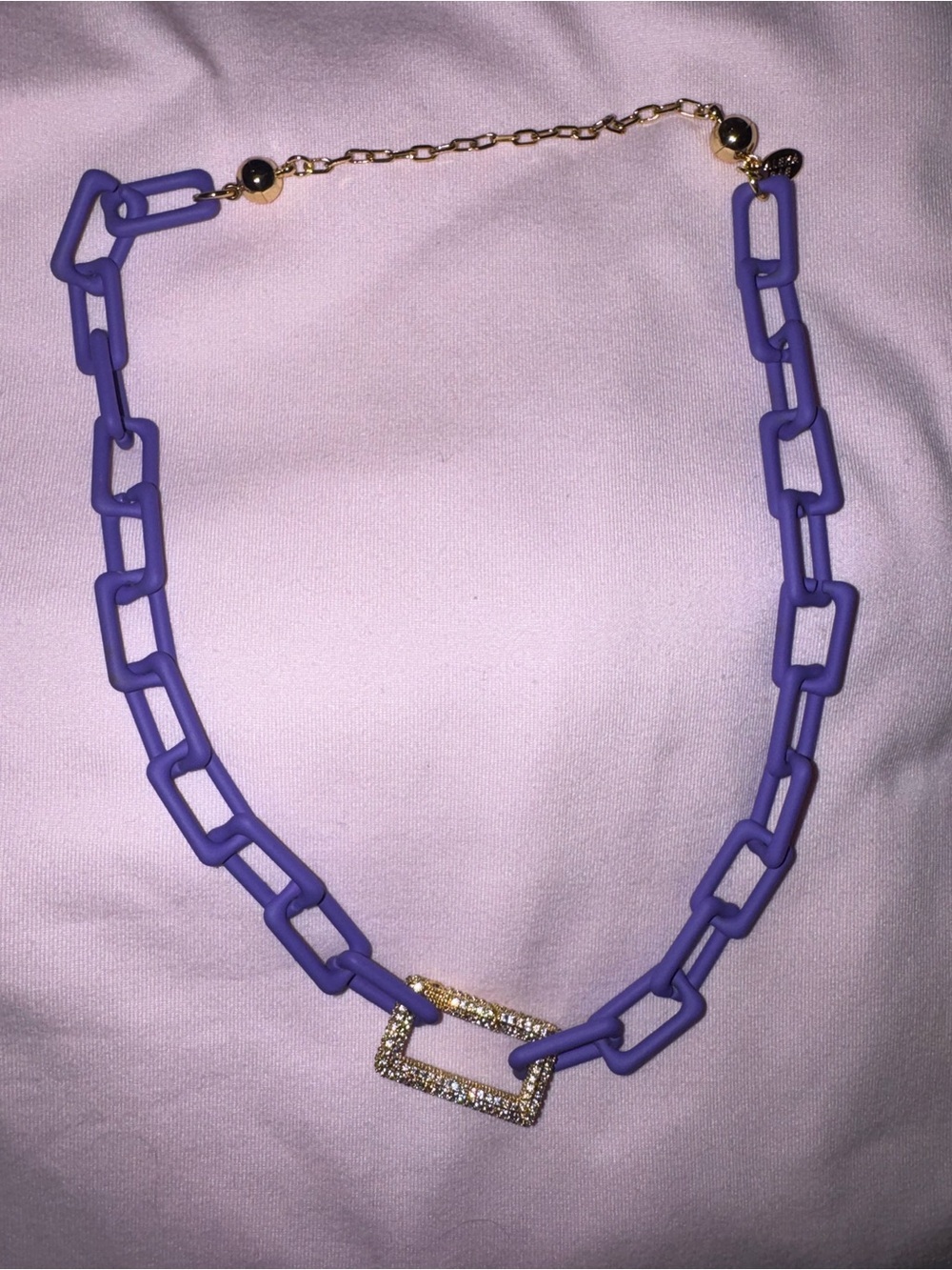 By Alexa Rae BAR Michelle Necklace Lilac Link Chain with Pavé Rectangle Accent